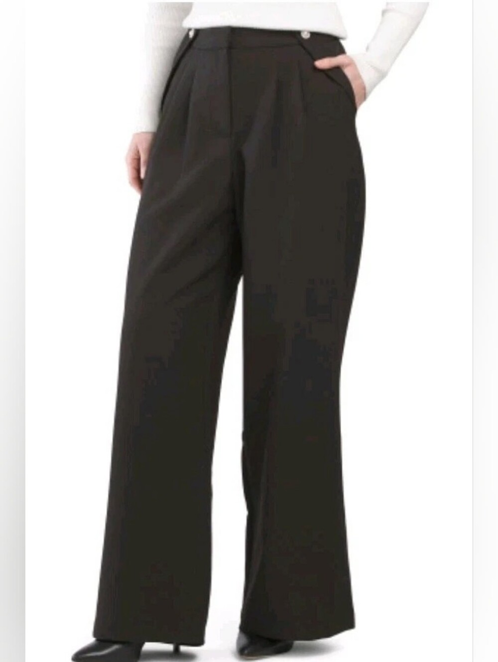 Laundry by Shelli Segal Black Wide Leg Trousers Size Large High Rise Embellished